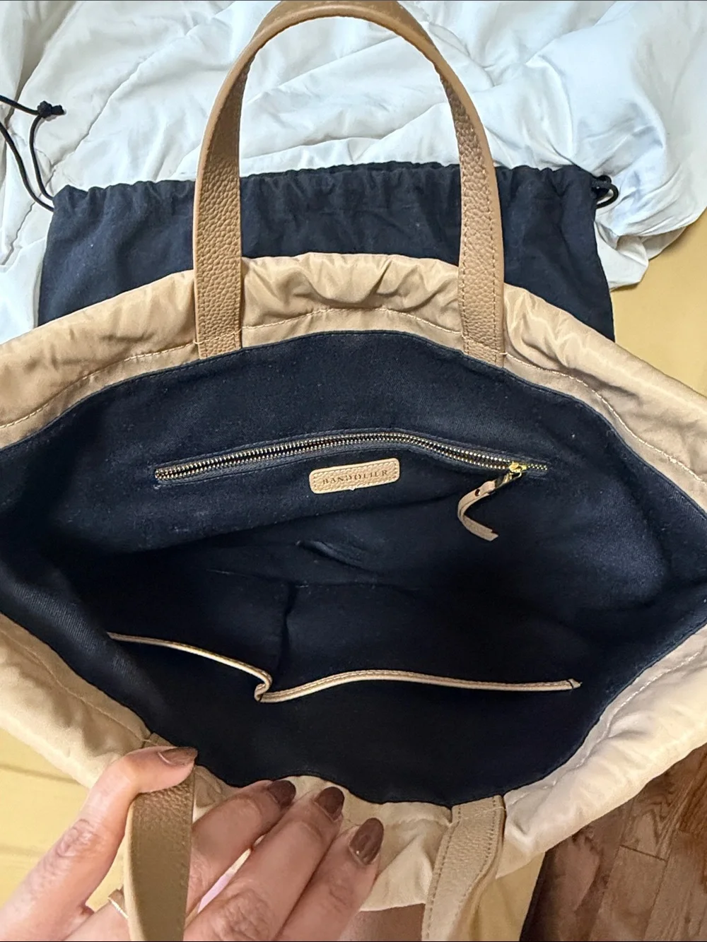 Bandolier Tan Leather Drawstring Backpack - Fits a laptop!